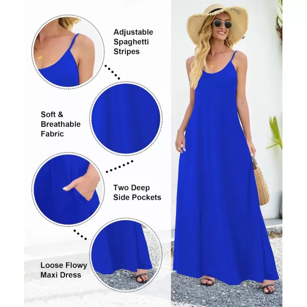 Wolddress Womens 2024 Casual Sleeveless Sundress Plus Size Loose Plain Long Summer Beach Maxi Dress with Pockets S5XBlue