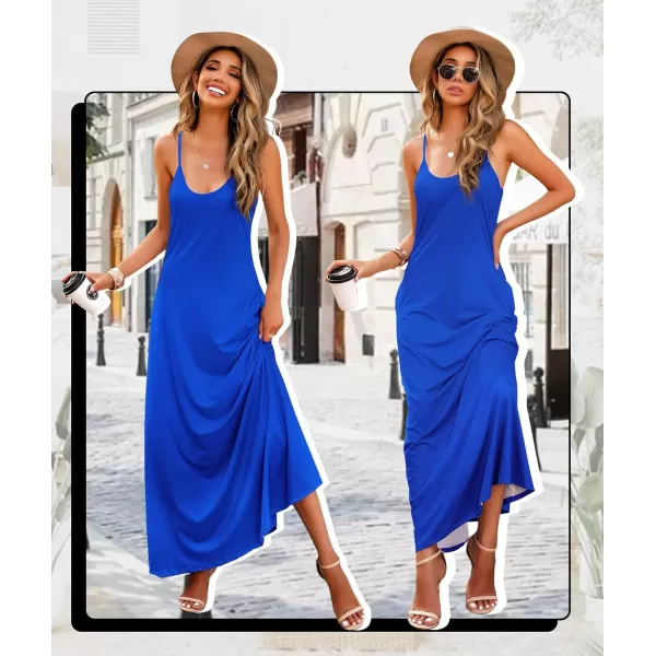 Wolddress Womens 2024 Casual Sleeveless Sundress Plus Size Loose Plain Long Summer Beach Maxi Dress with Pockets S5XBlue