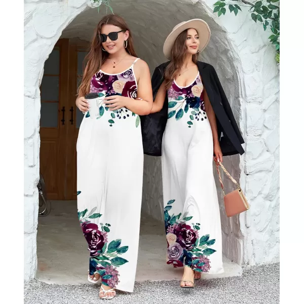 Wolddress Womens 2024 Casual Sleeveless Sundress Plus Size Loose Plain Long Summer Beach Maxi Dress with Pockets S5XFlowers White