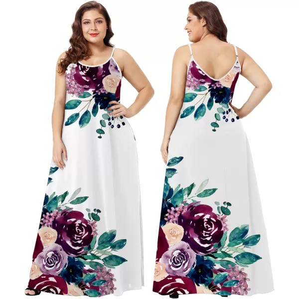 Wolddress Womens 2024 Casual Sleeveless Sundress Plus Size Loose Plain Long Summer Beach Maxi Dress with Pockets S5XFlowers White
