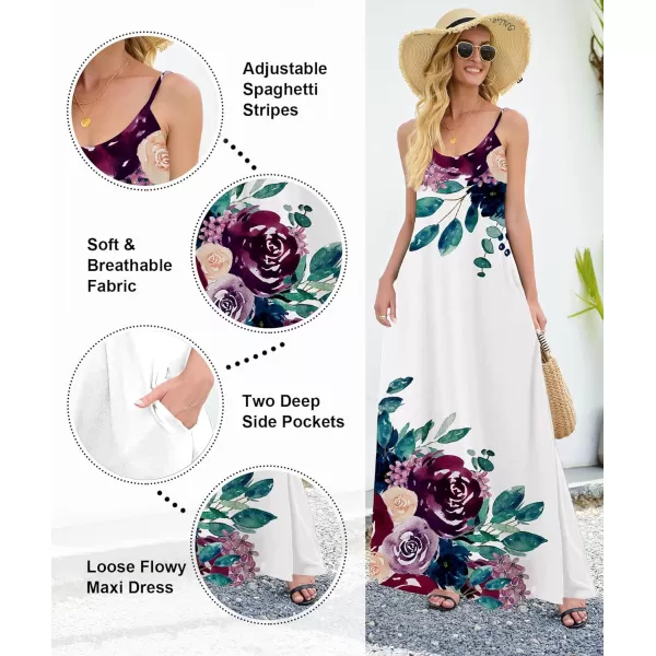 Wolddress Womens 2024 Casual Sleeveless Sundress Plus Size Loose Plain Long Summer Beach Maxi Dress with Pockets S5XFlowers White