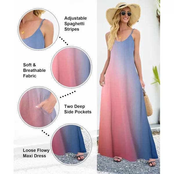 Wolddress Womens 2024 Casual Sleeveless Sundress Plus Size Loose Plain Long Summer Beach Maxi Dress with Pockets S5XGradientbabyblue Pink