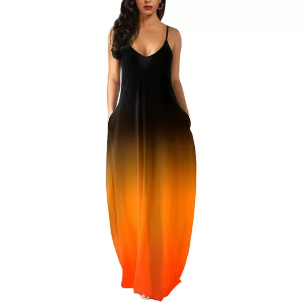 Wolddress Womens 2024 Casual Sleeveless Sundress Plus Size Loose Plain Long Summer Beach Maxi Dress with Pockets S5XGradientorange Black