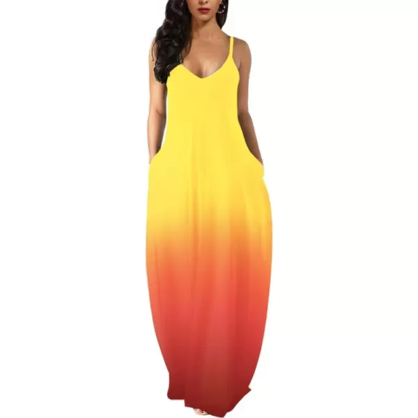 Wolddress Womens 2024 Casual Sleeveless Sundress Plus Size Loose Plain Long Summer Beach Maxi Dress with Pockets S5XGradientyellow Orange