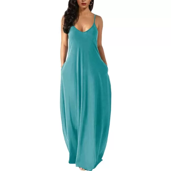 Wolddress Womens 2024 Casual Sleeveless Sundress Plus Size Loose Plain Long Summer Beach Maxi Dress with Pockets S5XLake Blue