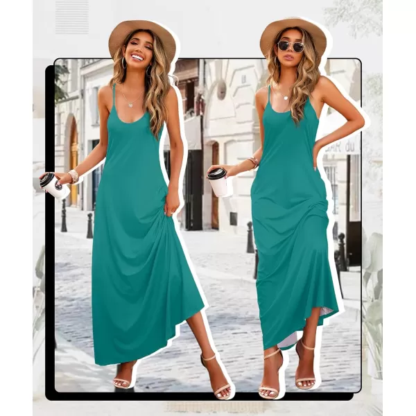 Wolddress Womens 2024 Casual Sleeveless Sundress Plus Size Loose Plain Long Summer Beach Maxi Dress with Pockets S5XLake Blue