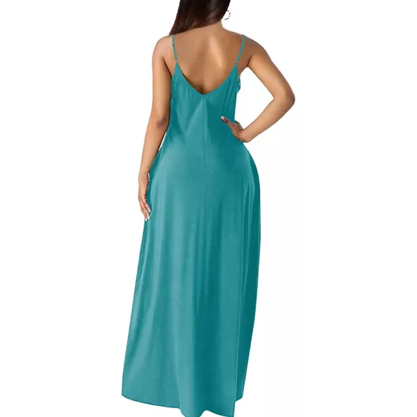 Wolddress Womens 2024 Casual Sleeveless Sundress Plus Size Loose Plain Long Summer Beach Maxi Dress with Pockets S5XLake Blue