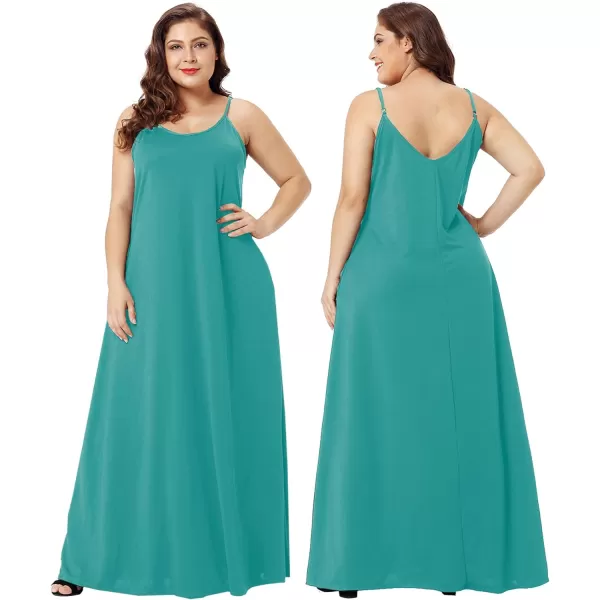 Wolddress Womens 2024 Casual Sleeveless Sundress Plus Size Loose Plain Long Summer Beach Maxi Dress with Pockets S5XLake Blue