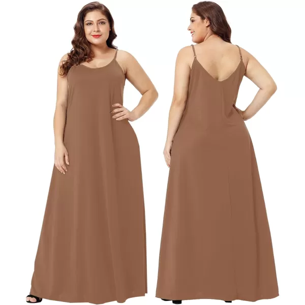 Wolddress Womens 2024 Casual Sleeveless Sundress Plus Size Loose Plain Long Summer Beach Maxi Dress with Pockets S5XLight Brown