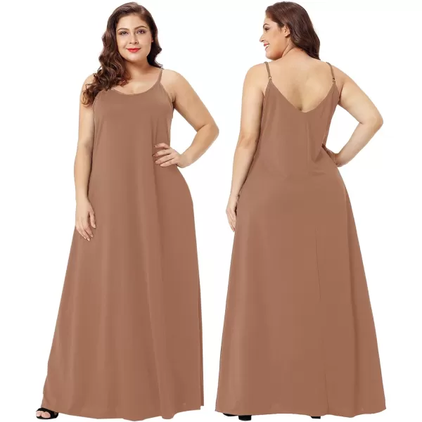 Wolddress Womens 2024 Casual Sleeveless Sundress Plus Size Loose Plain Long Summer Beach Maxi Dress with Pockets S5XLight Brown