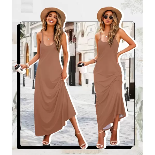 Wolddress Womens 2024 Casual Sleeveless Sundress Plus Size Loose Plain Long Summer Beach Maxi Dress with Pockets S5XLight Brown