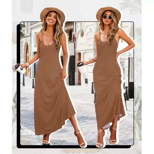 Wolddress Womens 2024 Casual Sleeveless Sundress Plus Size Loose Plain Long Summer Beach Maxi Dress with Pockets S5XLight Brown