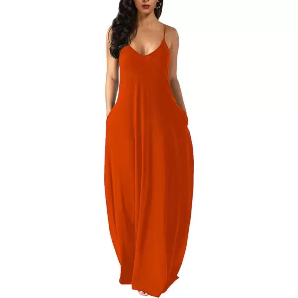 Wolddress Womens 2024 Casual Sleeveless Sundress Plus Size Loose Plain Long Summer Beach Maxi Dress with Pockets S5XOrange