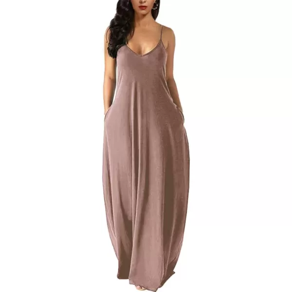 Wolddress Womens 2024 Casual Sleeveless Sundress Plus Size Loose Plain Long Summer Beach Maxi Dress with Pockets S5XPink Brown