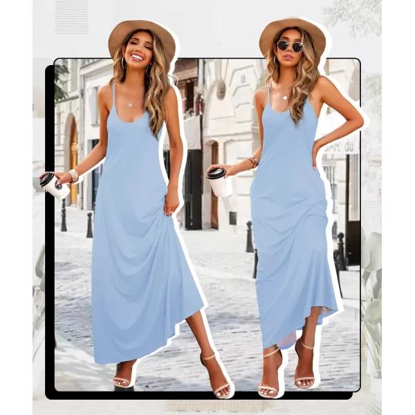 Wolddress Womens 2024 Casual Sleeveless Sundress Plus Size Loose Plain Long Summer Beach Maxi Dress with Pockets S5XPowder Blue