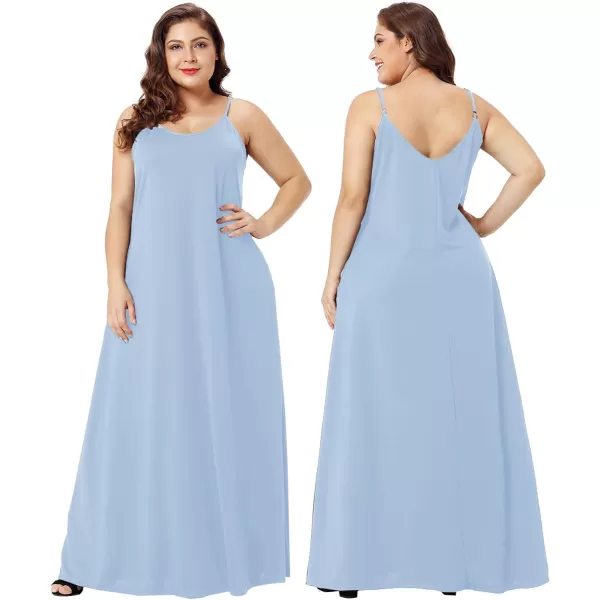 Wolddress Womens 2024 Casual Sleeveless Sundress Plus Size Loose Plain Long Summer Beach Maxi Dress with Pockets S5XPowder Blue