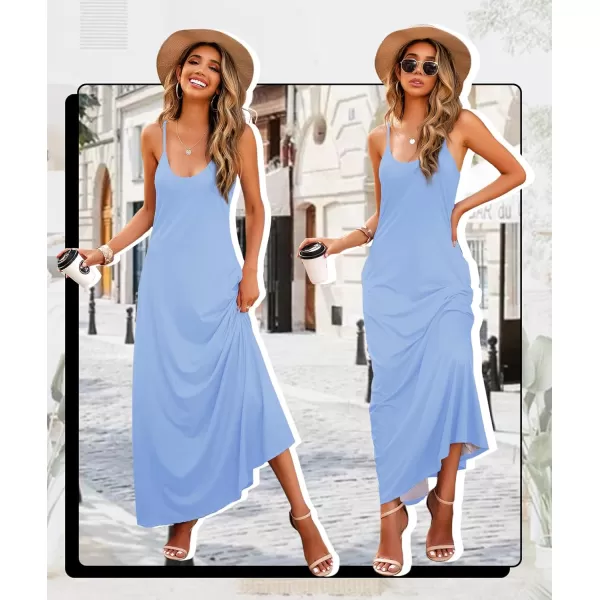 Wolddress Womens 2024 Casual Sleeveless Sundress Plus Size Loose Plain Long Summer Beach Maxi Dress with Pockets S5XPowder Blue