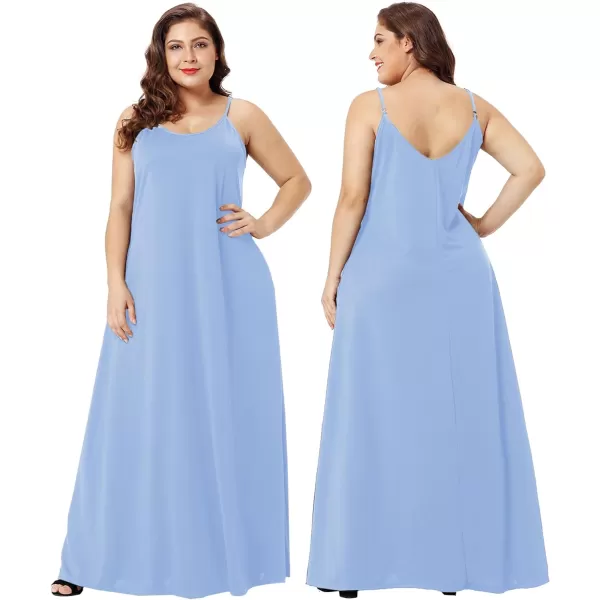 Wolddress Womens 2024 Casual Sleeveless Sundress Plus Size Loose Plain Long Summer Beach Maxi Dress with Pockets S5XPowder Blue