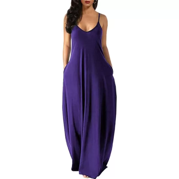 Wolddress Womens 2024 Casual Sleeveless Sundress Plus Size Loose Plain Long Summer Beach Maxi Dress with Pockets S5XPurple