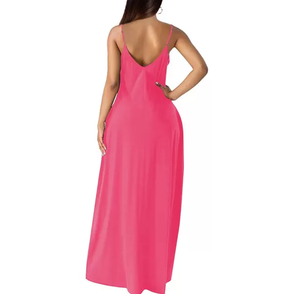 Wolddress Womens 2024 Casual Sleeveless Sundress Plus Size Loose Plain Long Summer Beach Maxi Dress with Pockets S5XRose Pink