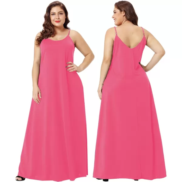 Wolddress Womens 2024 Casual Sleeveless Sundress Plus Size Loose Plain Long Summer Beach Maxi Dress with Pockets S5XRose Pink