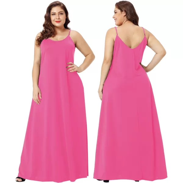 Wolddress Womens 2024 Casual Sleeveless Sundress Plus Size Loose Plain Long Summer Beach Maxi Dress with Pockets S5XRose Pink