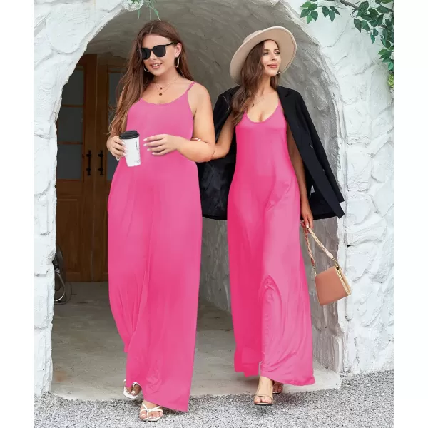 Wolddress Womens 2024 Casual Sleeveless Sundress Plus Size Loose Plain Long Summer Beach Maxi Dress with Pockets S5XRose Pink