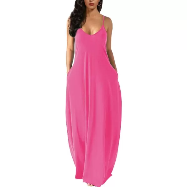 Wolddress Womens 2024 Casual Sleeveless Sundress Plus Size Loose Plain Long Summer Beach Maxi Dress with Pockets S5XRose Pink