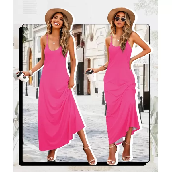 Wolddress Womens 2024 Casual Sleeveless Sundress Plus Size Loose Plain Long Summer Beach Maxi Dress with Pockets S5XRose Pink