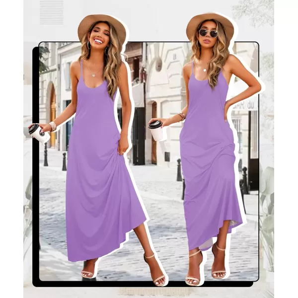 Wolddress Womens 2024 Casual Sleeveless Sundress Plus Size Loose Plain Long Summer Beach Maxi Dress with Pockets S5XViolet