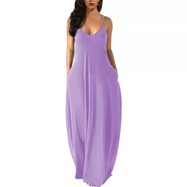 Wolddress Womens 2024 Casual Sleeveless Sundress Plus Size Loose Plain Long Summer Beach Maxi Dress with Pockets S5XViolet