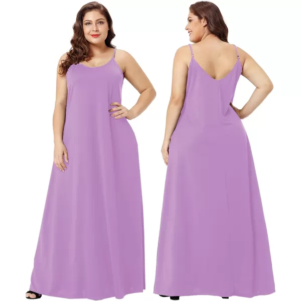 Wolddress Womens 2024 Casual Sleeveless Sundress Plus Size Loose Plain Long Summer Beach Maxi Dress with Pockets S5XViolet