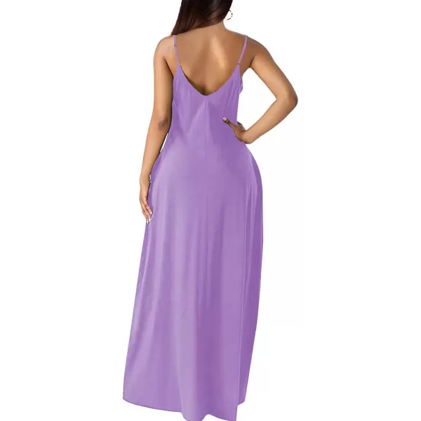 Wolddress Womens 2024 Casual Sleeveless Sundress Plus Size Loose Plain Long Summer Beach Maxi Dress with Pockets S5XViolet