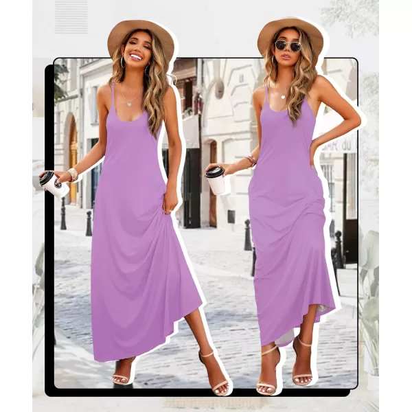 Wolddress Womens 2024 Casual Sleeveless Sundress Plus Size Loose Plain Long Summer Beach Maxi Dress with Pockets S5XViolet