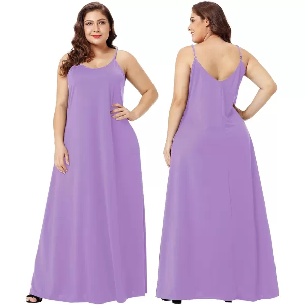 Wolddress Womens 2024 Casual Sleeveless Sundress Plus Size Loose Plain Long Summer Beach Maxi Dress with Pockets S5XViolet