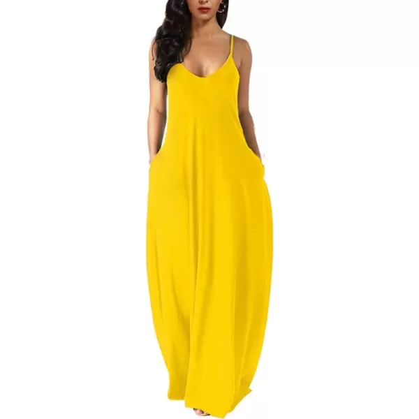 Wolddress Womens 2024 Casual Sleeveless Sundress Plus Size Loose Plain Long Summer Beach Maxi Dress with Pockets S5XYellow