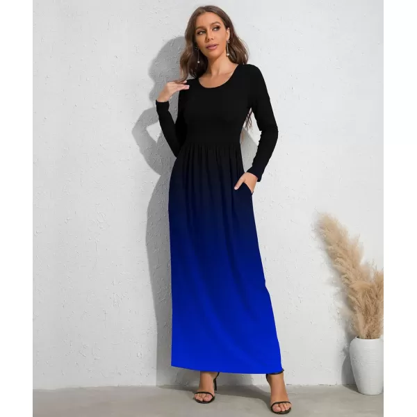 Wolddress Womens Casual Long Sleeve Plus Size Loose Plain Long Maxi Dress with Pockets Long SleeveBlack Blue 1XWolddress Womens Casual Long Sleeve Plus Size Loose Plain Long Maxi Dress with Pockets Long SleeveBlack Blue 1X