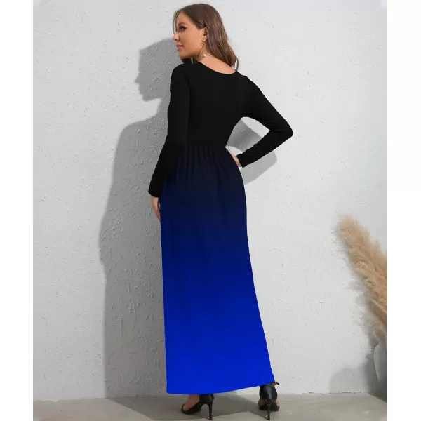 Wolddress Womens Casual Long Sleeve Plus Size Loose Plain Long Maxi Dress with Pockets Long SleeveBlack Blue 1XWolddress Womens Casual Long Sleeve Plus Size Loose Plain Long Maxi Dress with Pockets Long SleeveBlack Blue 1X