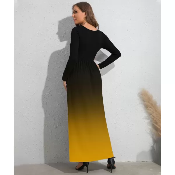 Wolddress Womens Casual Long Sleeve Plus Size Loose Plain Long Maxi Dress with PocketsLong Sleeveexotica Gold