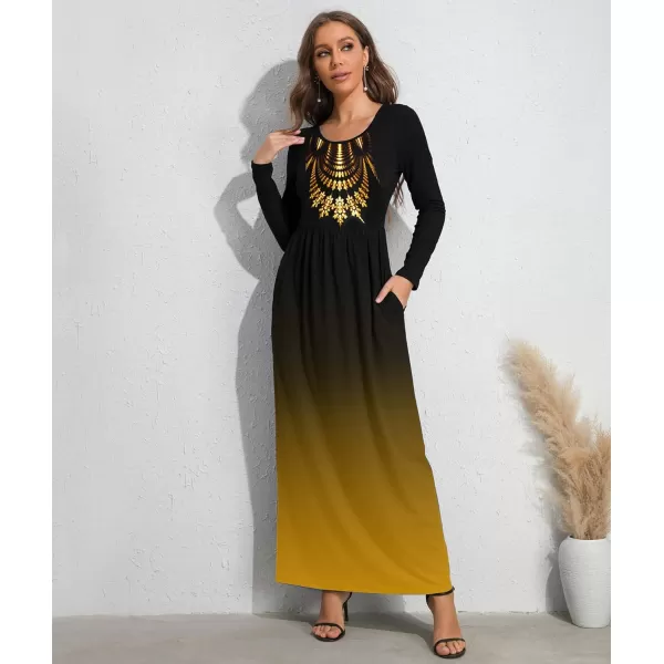 Wolddress Womens Casual Long Sleeve Plus Size Loose Plain Long Maxi Dress with PocketsLong Sleeveexotica Gold