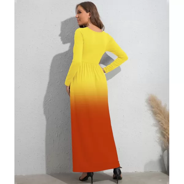 Wolddress Womens Casual Long Sleeve Plus Size Loose Plain Long Maxi Dress with PocketsLong Sleeveyellow Orange