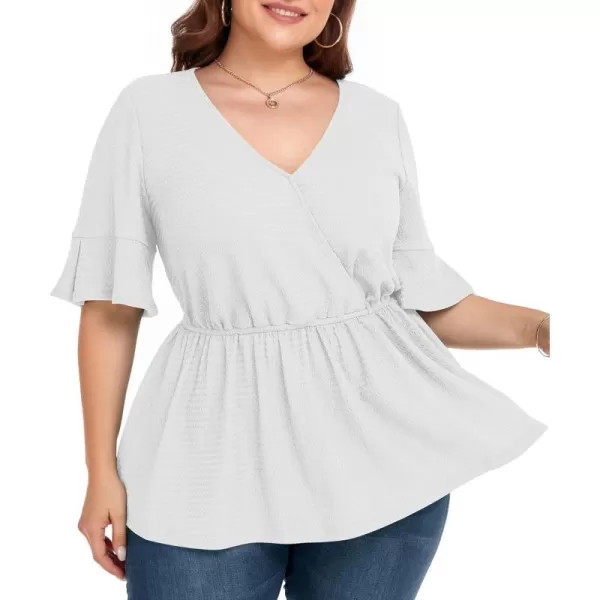 LALAGEN Plus Size Tops for Women Casual Peplum Blouse Short Sleeve V Neck Dressy Top 1X6XWhite