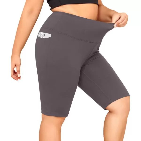 LALAGEN Women Plus Size Biker Shorts with Pockets  Tummy Control Gym Workout Running Yoga Volleyball Athletic ShortsGrey