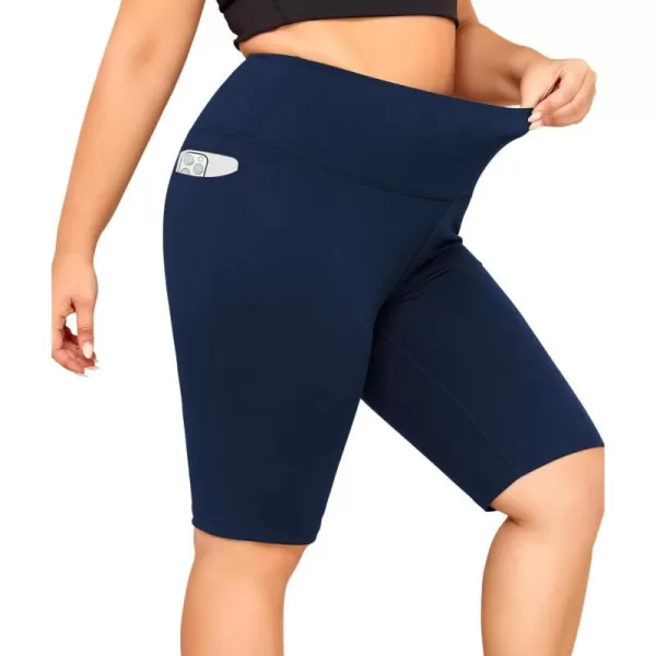 LALAGEN Women Plus Size Biker Shorts with Pockets  Tummy Control Gym Workout Running Yoga Volleyball Athletic ShortsNavy