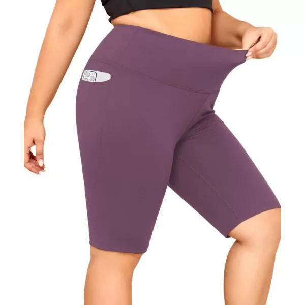 LALAGEN Women Plus Size Biker Shorts with Pockets  Tummy Control Gym Workout Running Yoga Volleyball Athletic ShortsPurple