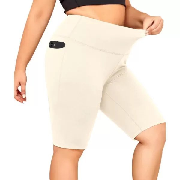 LALAGEN Women Plus Size Biker Shorts with Pockets  Tummy Control Gym Workout Running Yoga Volleyball Athletic ShortsWhite