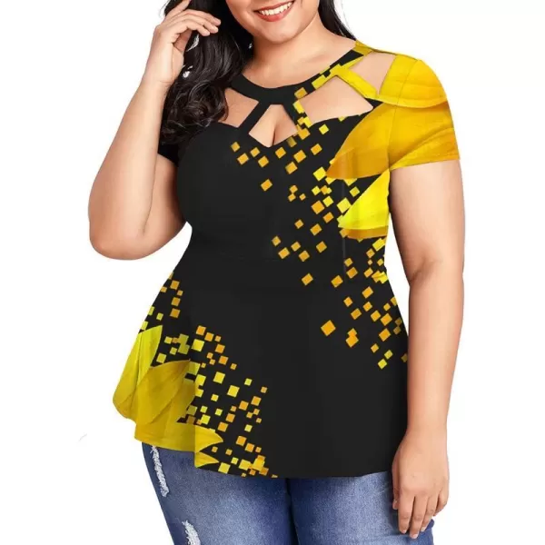 LALAGEN Women Plus Size Short Sleeve Flare Peplum Blouse TopSunflower Yellow