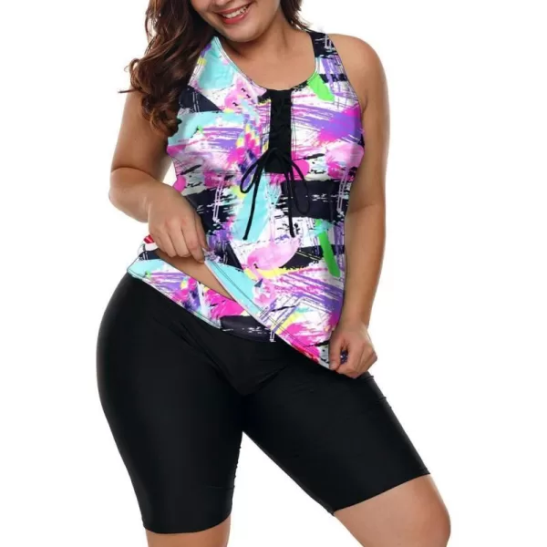 LALAGEN Womens 2023 Plus Size Tankini Swimsuit Rash Guard Capris Athletic Two Piece Swimwear Bathing Suit S5XFlamingo