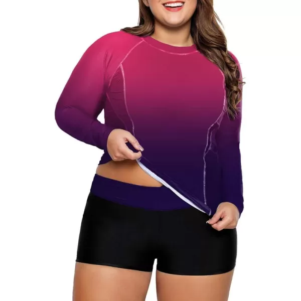 LALAGEN Womens Long Sleeve Sun Protection Rashguard Swimwear Athletic TankiniGradient Purple