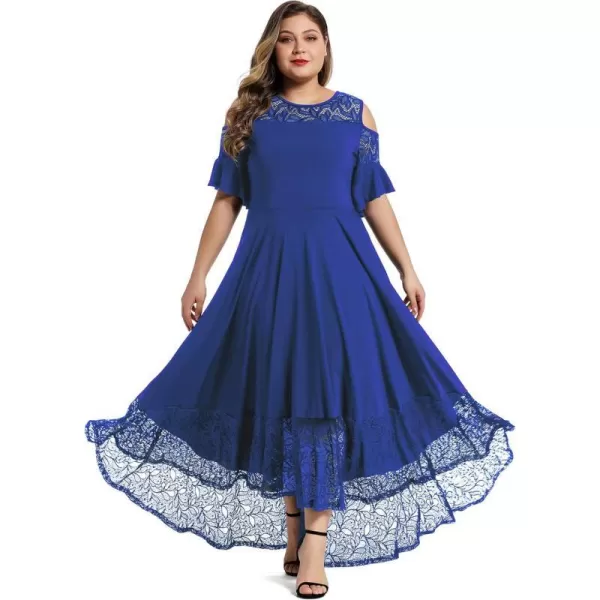 LALAGEN Womens Plus Size Lace Cold Shoulder Casual Long Plain Evening Party Maxi Dress L5XBlue